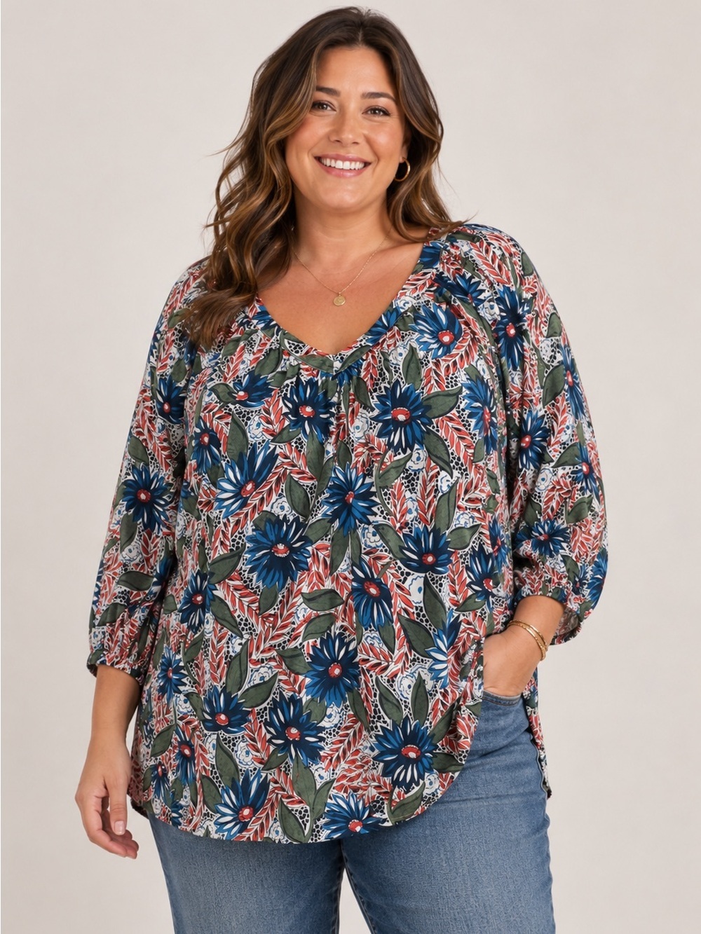 Lucky Brand floral peasant blouse. Size XL